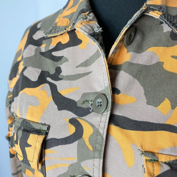 New Look Womens Orange Camo Cropped Denim Jean Jacket Size Medium - Picture 4 of 8